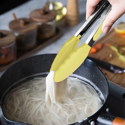 Small Silicone Tongs 7-Inch Mini Serving Tongs, Set of 3 (Black Gray White)