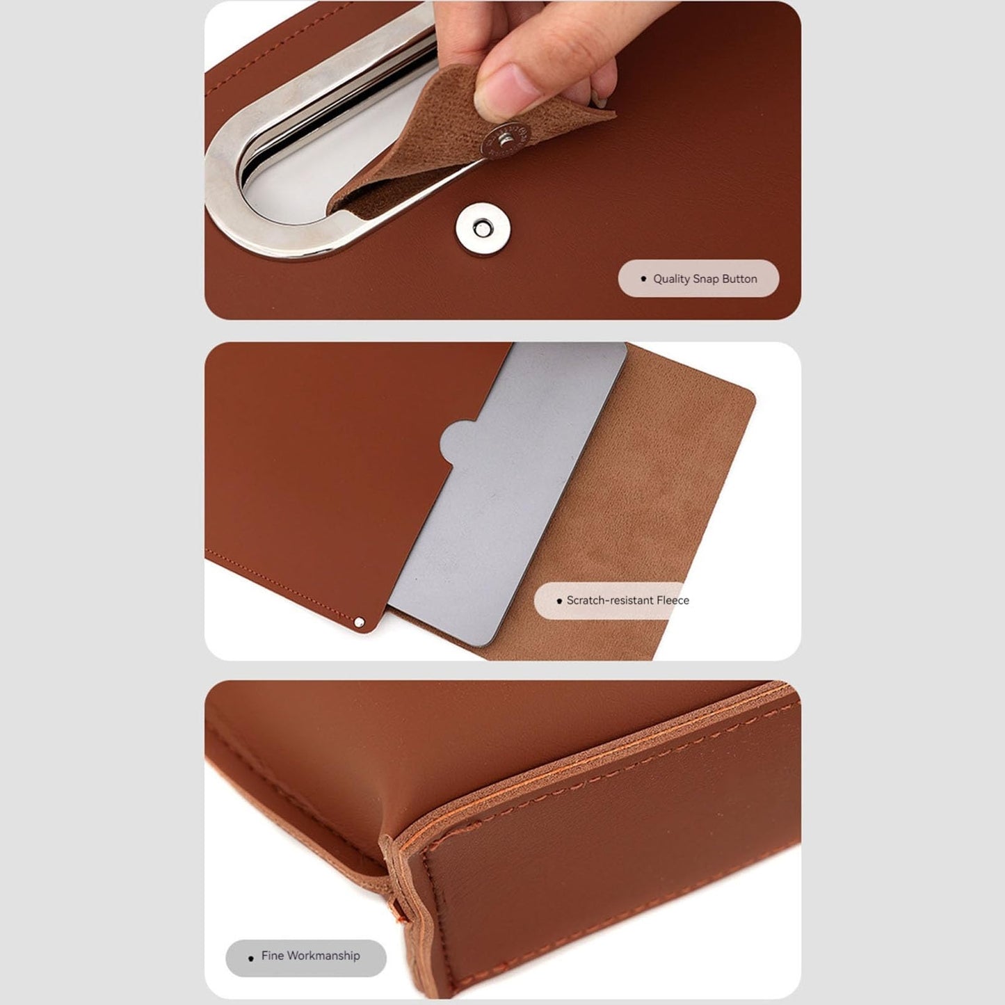 Hibilog PU Leather 2-in-1 Laptop Sleeve&Pouch Set with Metallic Handle, Waterproof 14-16Inch Laptop Briefcase for Work Travel