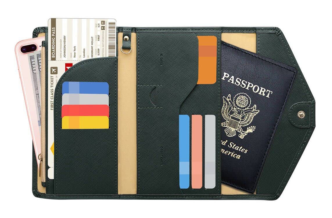 ZOPPEN Mulit-purpose Rfid Blocking Travel Passport Wallet (Ver.4) Trifold Document Organizer Holder, 16 Dark Olives