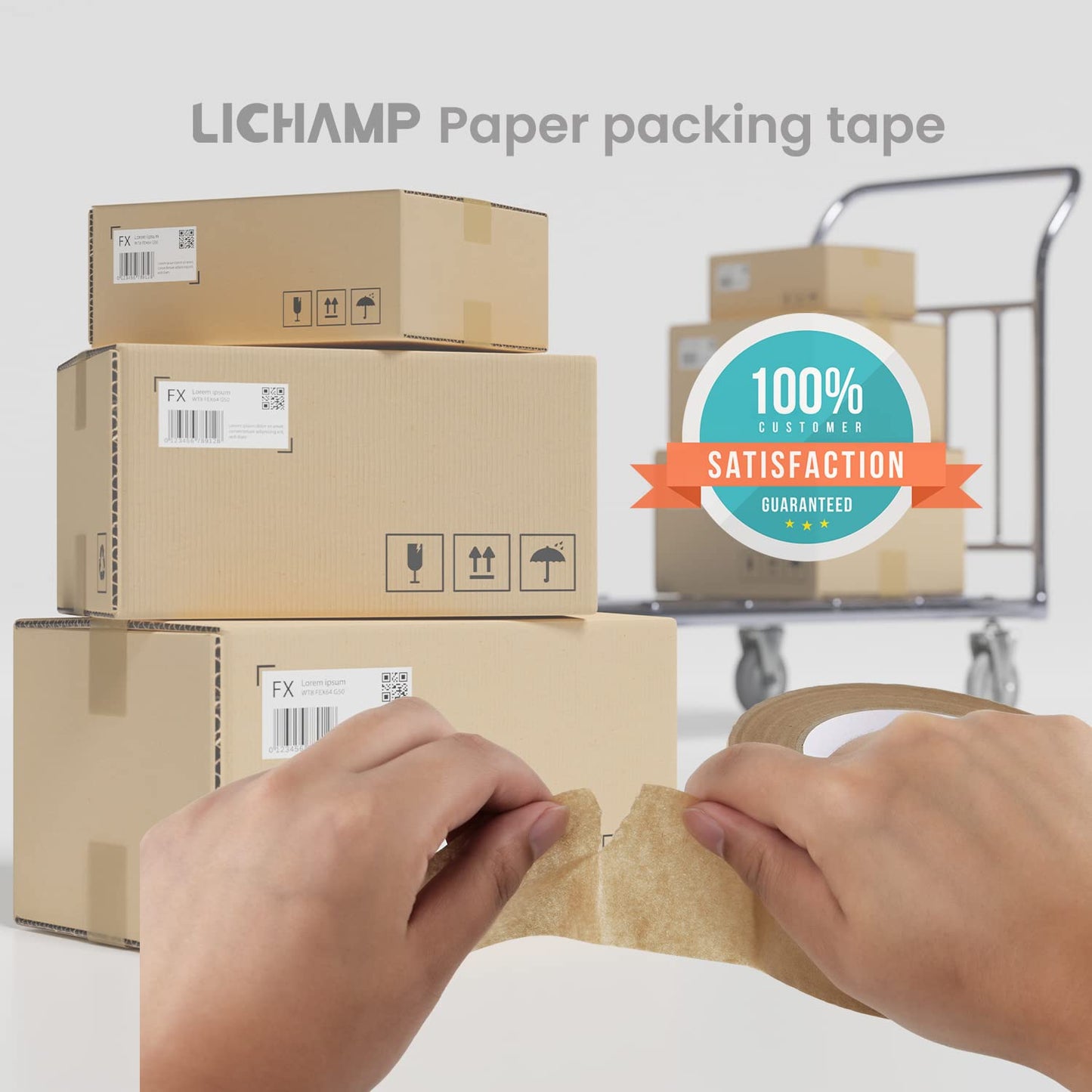 Lichamp Kraft Packing Tape, Brown Kraft Gummed Tape for Packing Boxes, Shipping Cardboard and Carton Sealing, 6 Rolls x 2 inch x 55 Yard x 7 mil, B206BN