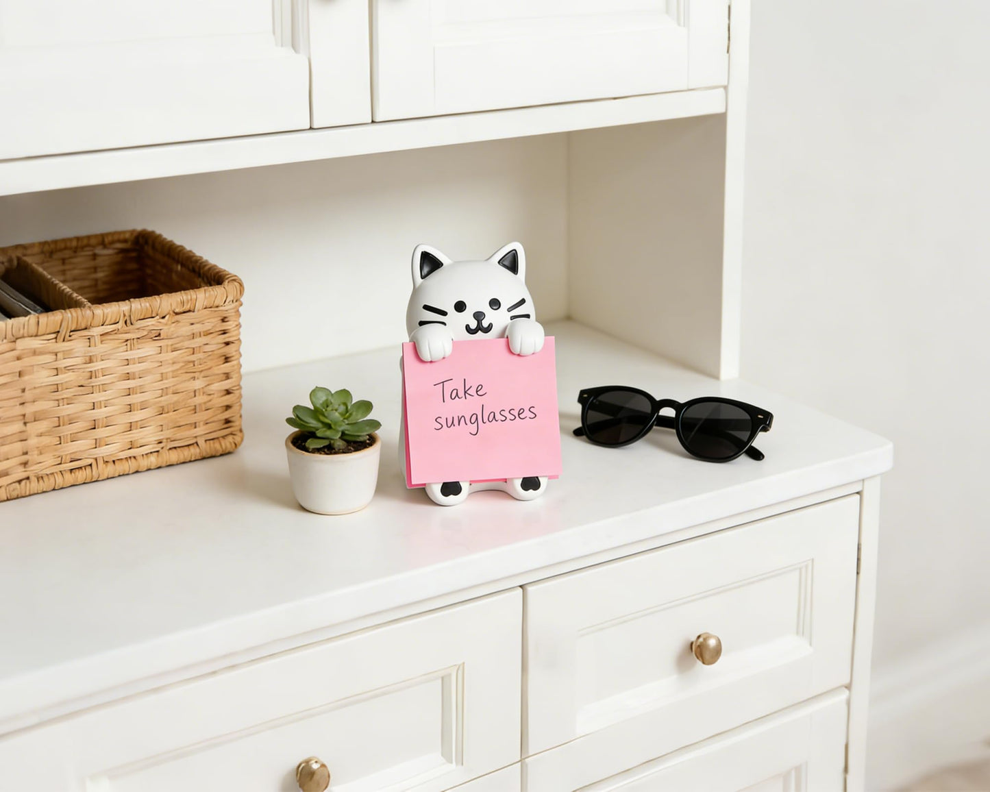 Cat Pop-up Sticky Note Dispenser, Includes 1 Pad of 3x3 in Super Sticky Notes, 100 Sheets, Resin Desk Holder for Office & Home