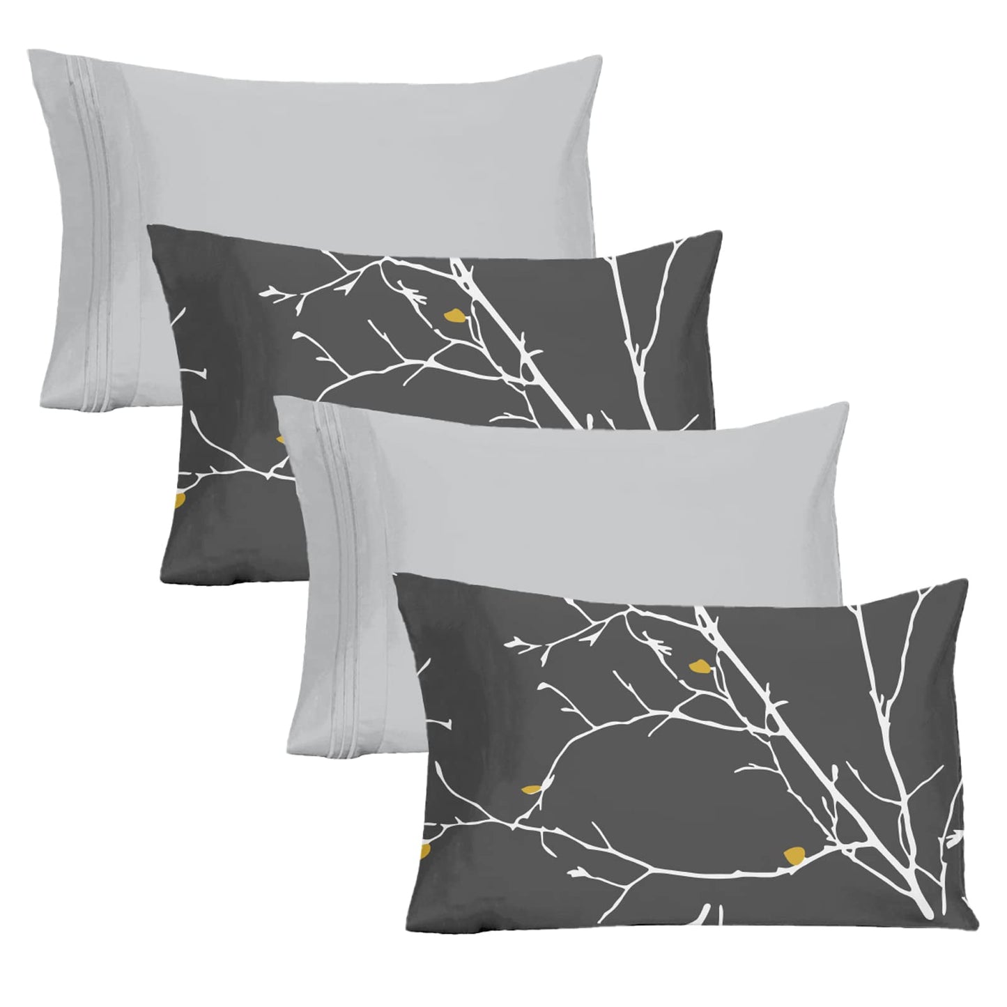YIYEA Pillow Cases Queen Size Set of 4, Ultra Soft 1800TC Hotel Quality Double Brushed Microfiber Embroidered Pillowcases and Floral Pillow Covers, Envelope Closure, Fade Resistant (20"x30")