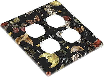 Decorative Light Switch Cover Plate Nature Plant Botanical Daisy Musrhoom Snails And Moon 2 Gang Socket Covers Double Duplex Wallplates Switch Plates and Outlet Covers for Bathroom Home Decor