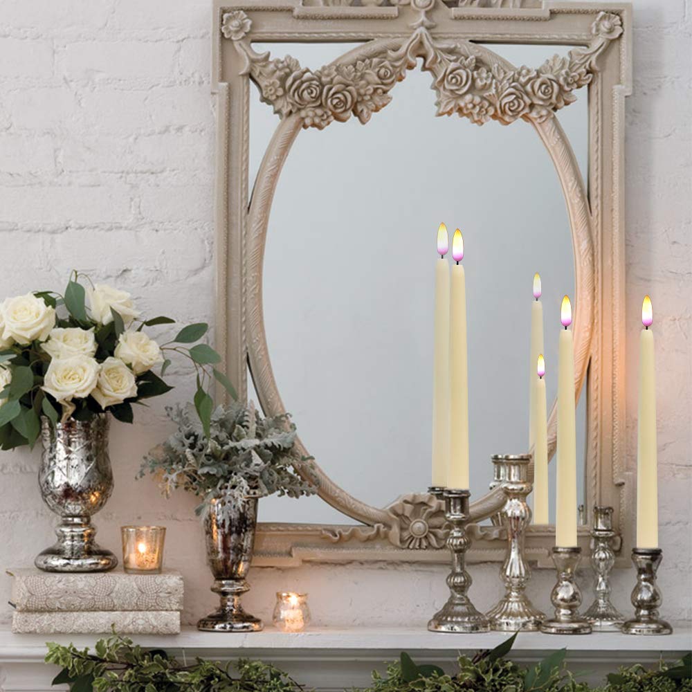 Wondise Flameless Flickering Taper Candles with Remote and Timer, 11 Inch Battery Operated Real Wax 3D Flame Ivory Window Candle for Christmas Home Decoration, Set of 4(D0.78 inch x H11 inch)