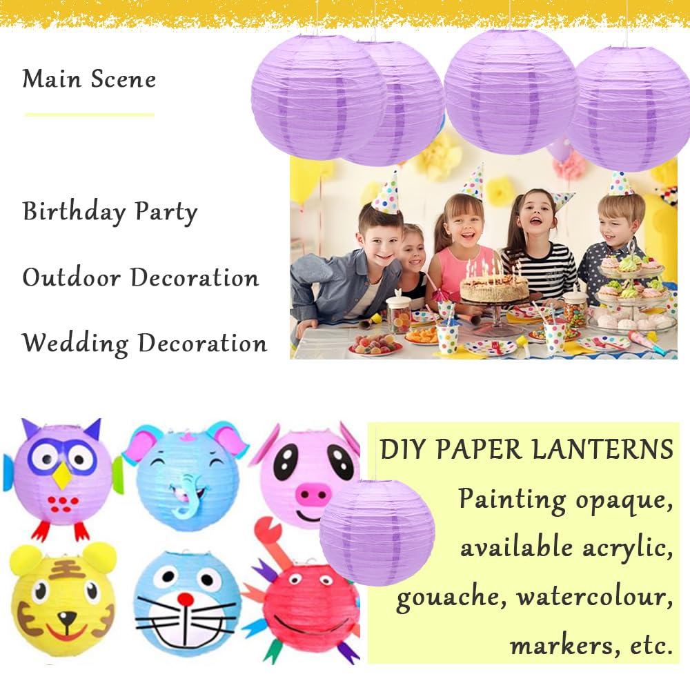 Ruidee 6Pcs Paper Lanterns Decorative Round Hanging Paper Lanterns for Birthday, Wedding, Christmas Xmas, Bridal, Home Decor, Party Decoration（12in/Purple）
