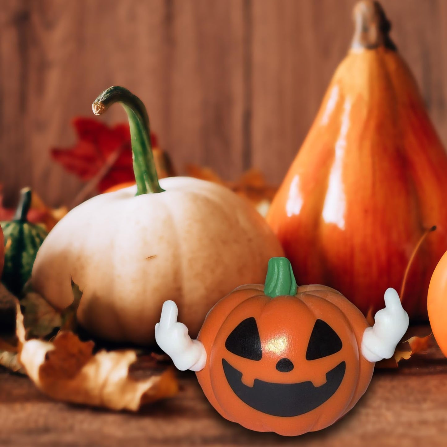 BHOOKA Halloween Pumpkin Figurine Funny Ghost Statue for Gift Resin Ghost Sculpture Halloween Tiered Tray Desk Ornaments Decor Spooky Middle Finger Statue for Home Decorations Supplies
