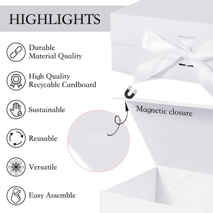 LFBOX White Gift Box with Ribbon Magnetic Lids 10.2x9x3.74 in, Christmas Gift Boxes Bridesmaid Groomsman Proposal Boxes, Wedding Storage Box 2 Pack