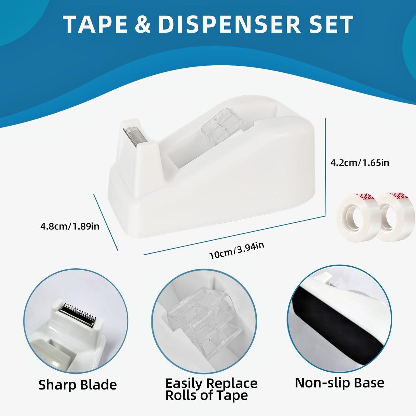 Ovatt White Desk Organizer Set - 15-Piece Office Supplies with 360° Rotating Pen Holder, Stapler, Tape Dispenser & Clips for Home Office