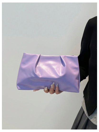 OYOANGLE Women's PU Leather Clutch Purses Small Zipper Ruched Minimalist Handbag Purple One Size