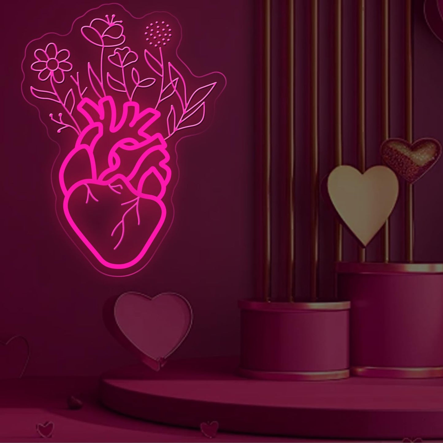Blooming Human Heart Neon Sign for Wall Room Lights, Heart Flower Custom Led Sign, Wedding Wall Decor, Valentine's Day Wall Decor, Couple Room Light, Bar Home Lamp Party Dorm Living Room