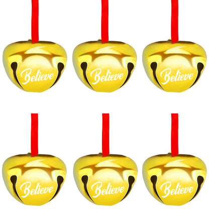 FOIMAS 30pcs 1.6 Inch Believe Bell Ornament Metal Christmas Sleigh Bells with Red Ribbon for Christmas Tree Holiday Decoration,Gold