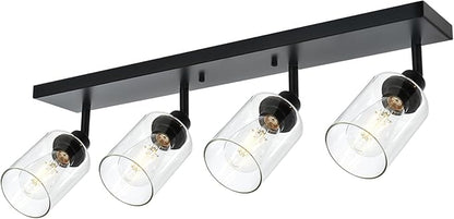 4 Light VINLUZ Vanity Wall Light with Clear Glass Shade Indoor Bathroom Fixture Multi-Directional Rotating Metal Ceiling Spotlight Fixture with Adjustable Track Heads