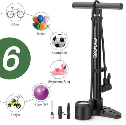 Bike Pump with Pressure Gauge - 160 PSI Portable Air Pump for Presta & Schrader Valves | Compact Design