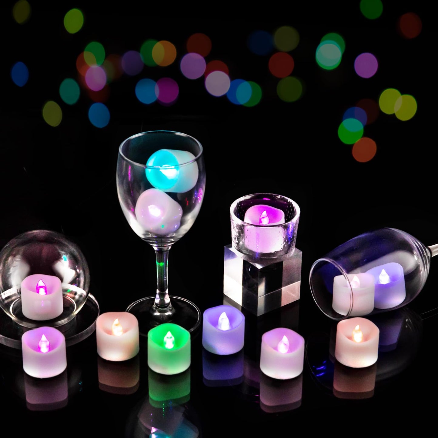 Windshell Color Changing Tealight Candles (White Base), 6H Timer (No Remote), 7-Color Auto Cycle Battery Operated Flameless LED Tea Lights, for Easter Halloween Christmas, 12 Pack