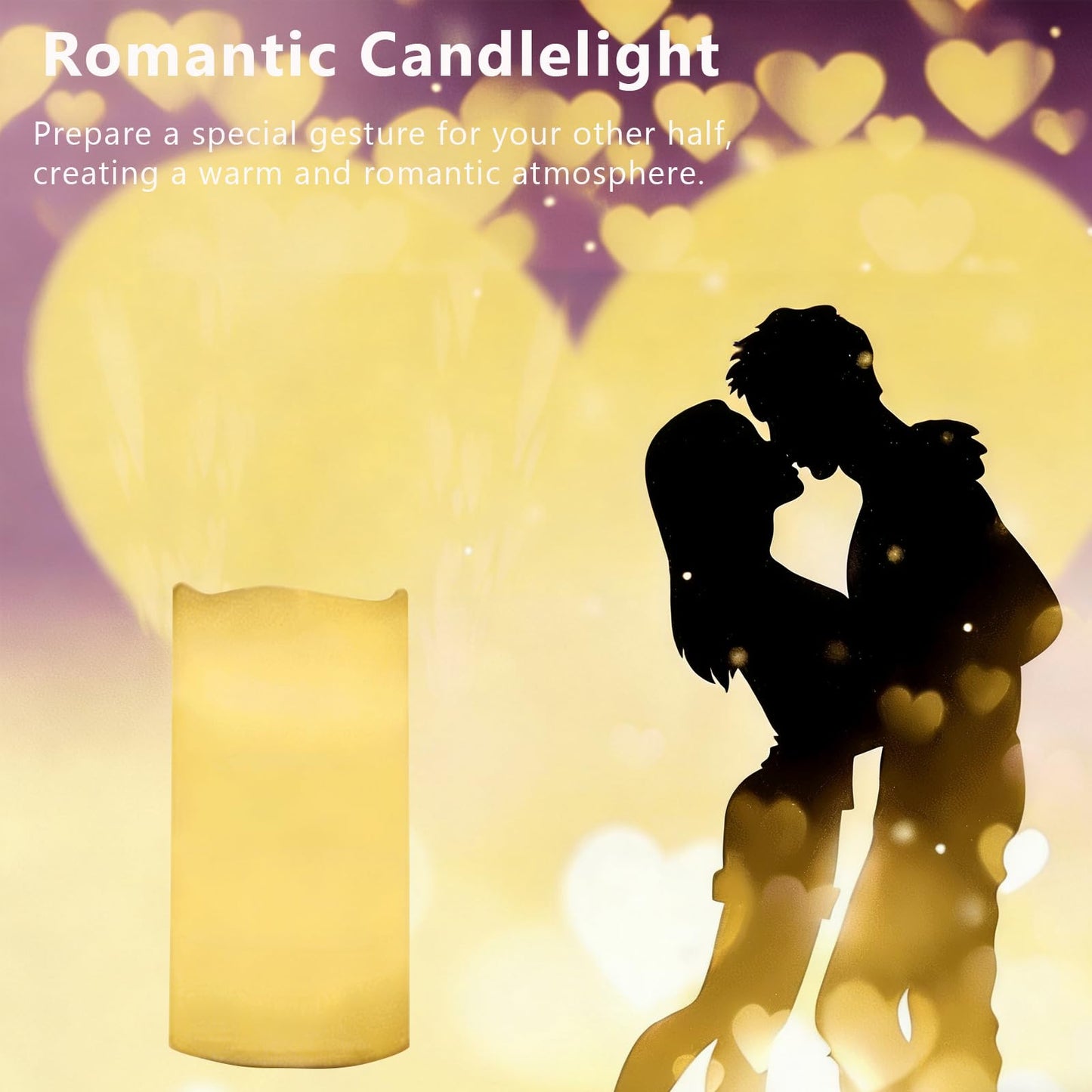 AVEKI Heart Flameless Candles Projector, Valentine's Day LED Pillar Candles with Remote and Timer, Battery Operated Romantic Projection Light for Wedding Home Decor, Gifts for Women (Love-White)
