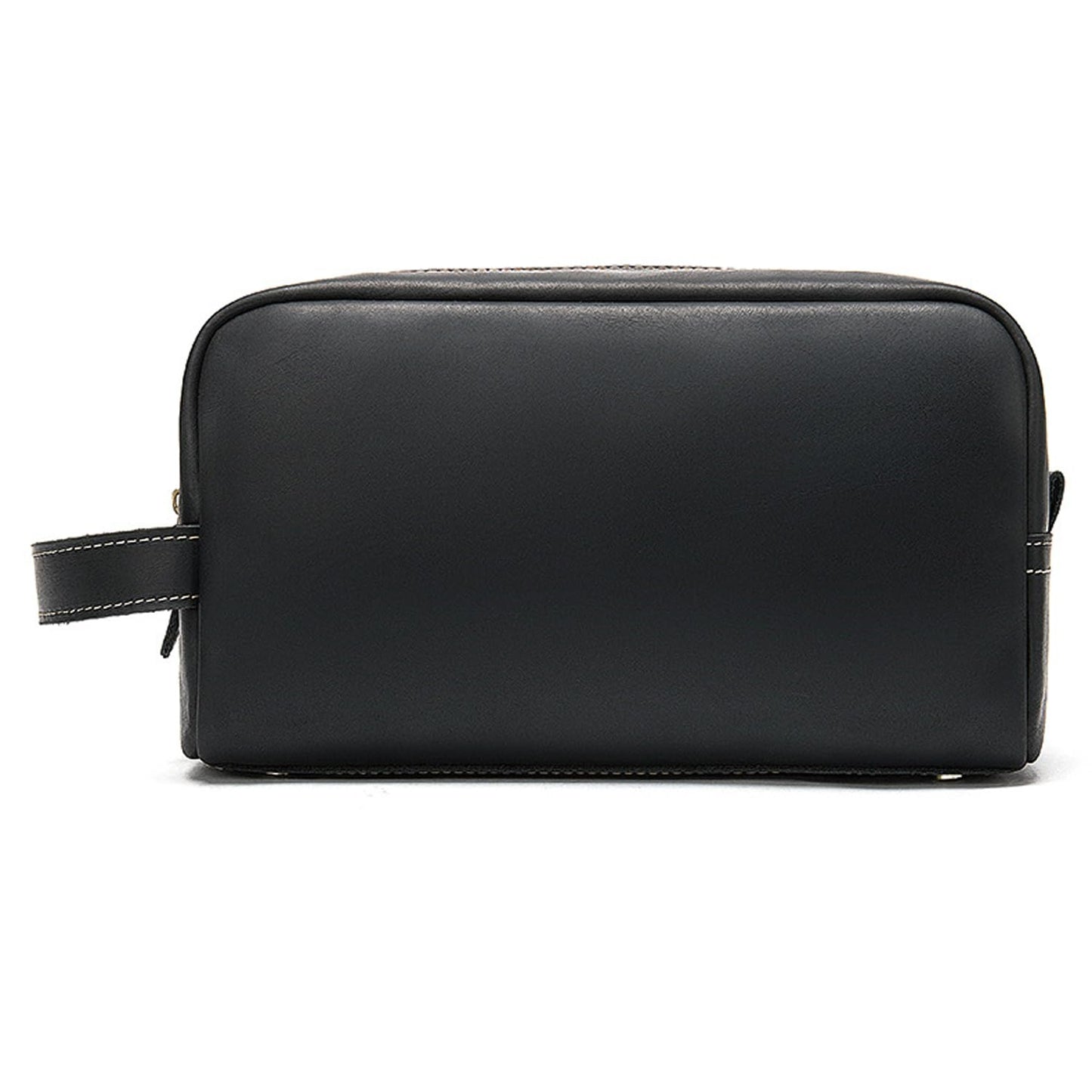 Full Grain Genuine Leather Zipped Travel Toiletry Bag for Women Men Ladies Clutch Purse Wallet Shaving Bag Cosmetic Bag Dopp Kit Wristlet Organizer Holder Wrist Bag Pack Business Handbag Black
