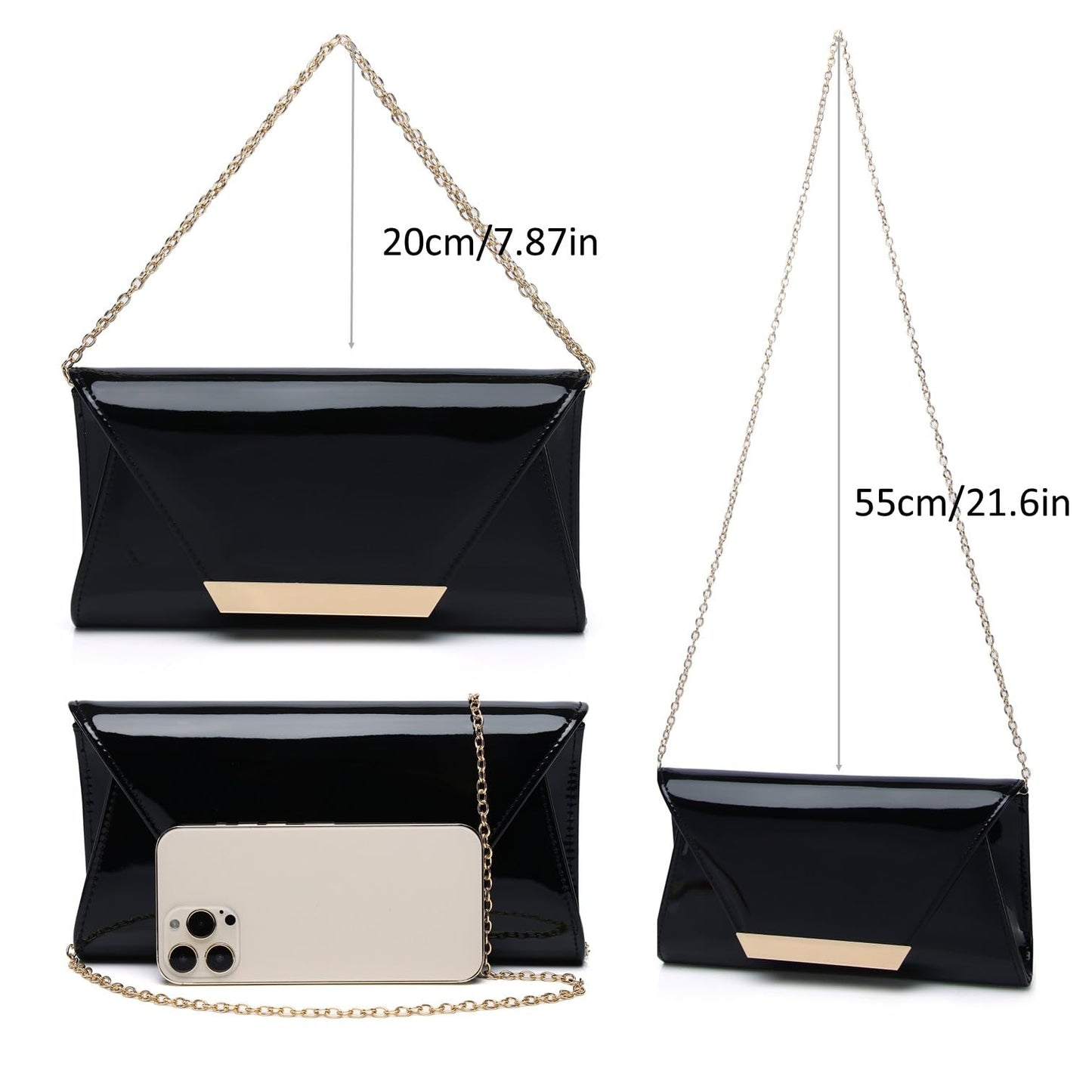 Patent Leather Envelope Clutch Womens Evening Handbag Stylish Shoulder Bag Purse for Christmas Wedding Party Prom(Black 265)
