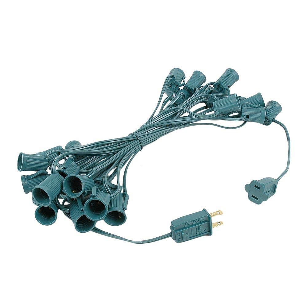 C9 Blue Outdoor Christmas Light Set - 25ft Hanging Roofline String Lights - Green Wire