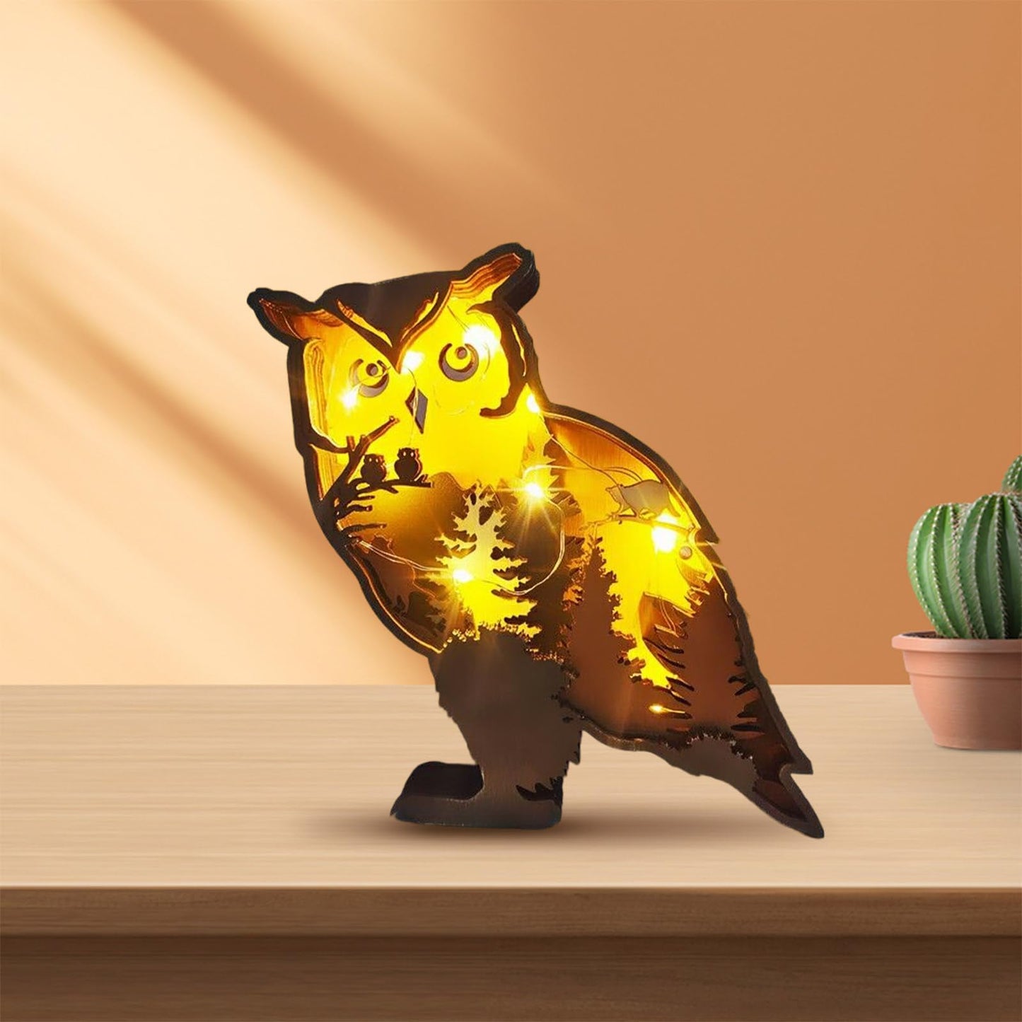 Drawelry 3D Wood Carving Lamp Home Creative Decorative, Funny Family Presents Ideas Christmas Living Room Office Decor Warm LED Night Lights Christmas Birthday Gift for Friend Son Dad Boys (Cute Owl)