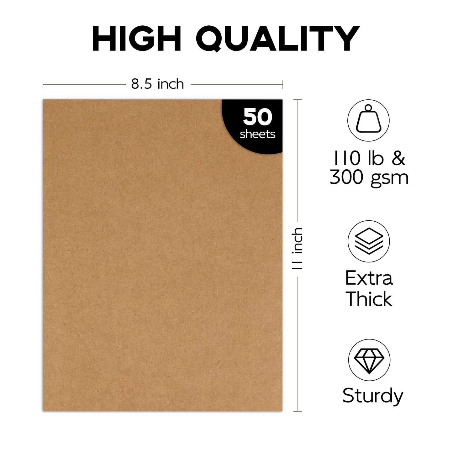 110lb Brown Cardstock Paper Thick Cardstock, Goefun 50 Sheets Kraft Cardstock 8.5 x 11 for Invitations, Menus, Poster, DIY Card(300 GSM)