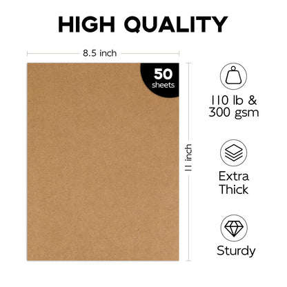 110lb Brown Cardstock Paper Thick Cardstock, Goefun 50 Sheets Kraft Cardstock 8.5 x 11 for Invitations, Menus, Poster, DIY Card(300 GSM)