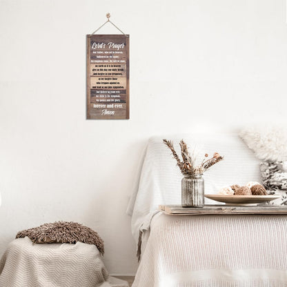 Lord's Prayer Hanging Sign - Christian Decor Wall Plaque, Rustic Door Sign With Hanging Rope, Religious Artwork, Farmhouse Door Hanger, Home Wall Decor, Gift, Brown