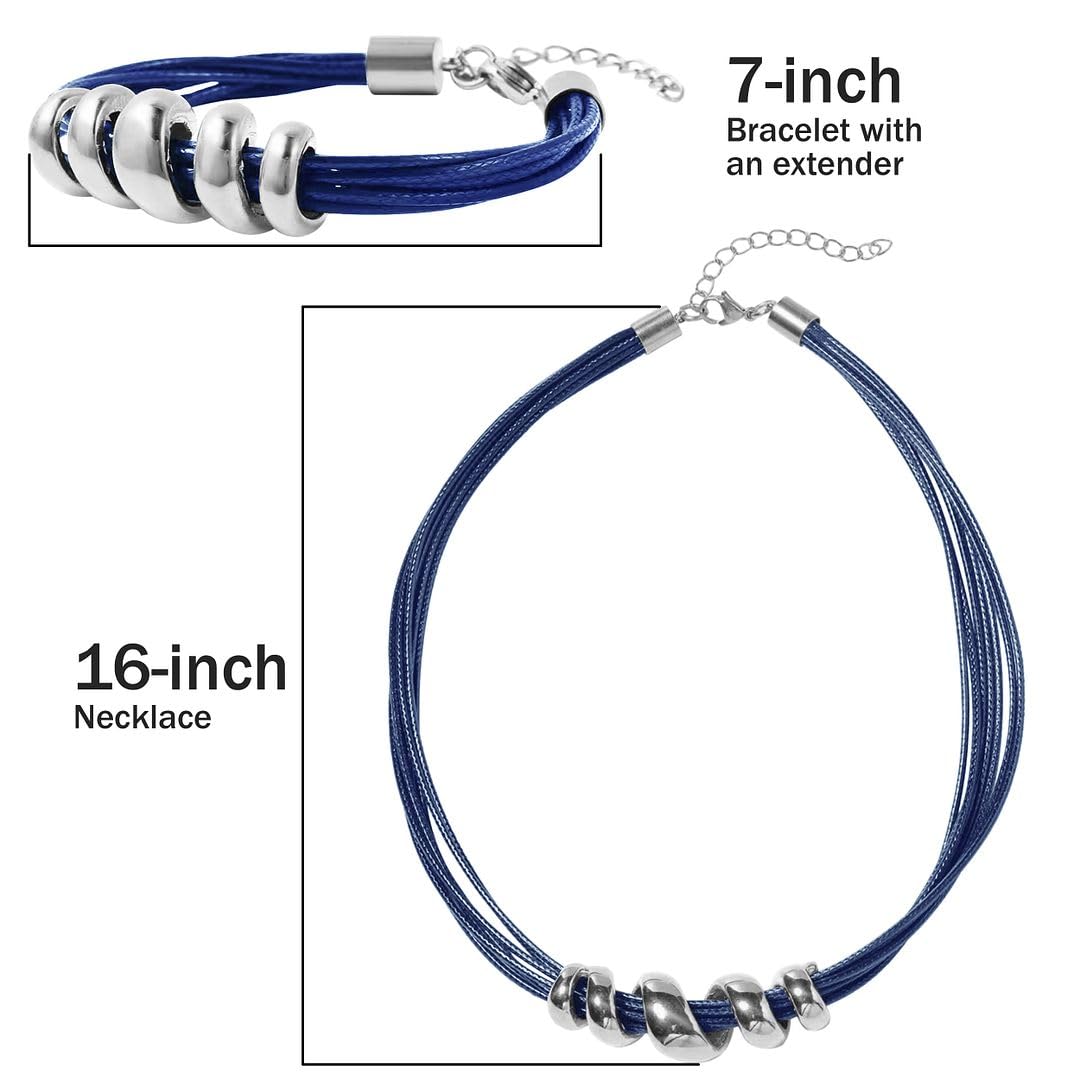 SHOP LC DELIVERING JOY Choker Necklace for Women 16" & Cuff Bracelet 7"- Cord Leather Necklace Set with Adjustable Lobster Claw Boho Jewelry Gifts - Blue