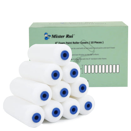 Mister Rui Foam Paint Roller, 4 inch Paint Roller 8 Pack, Small Paint Roller, High Density Foam Paint Roller Tray and Liner Set, Sponge Rollers for Painting and Staining
