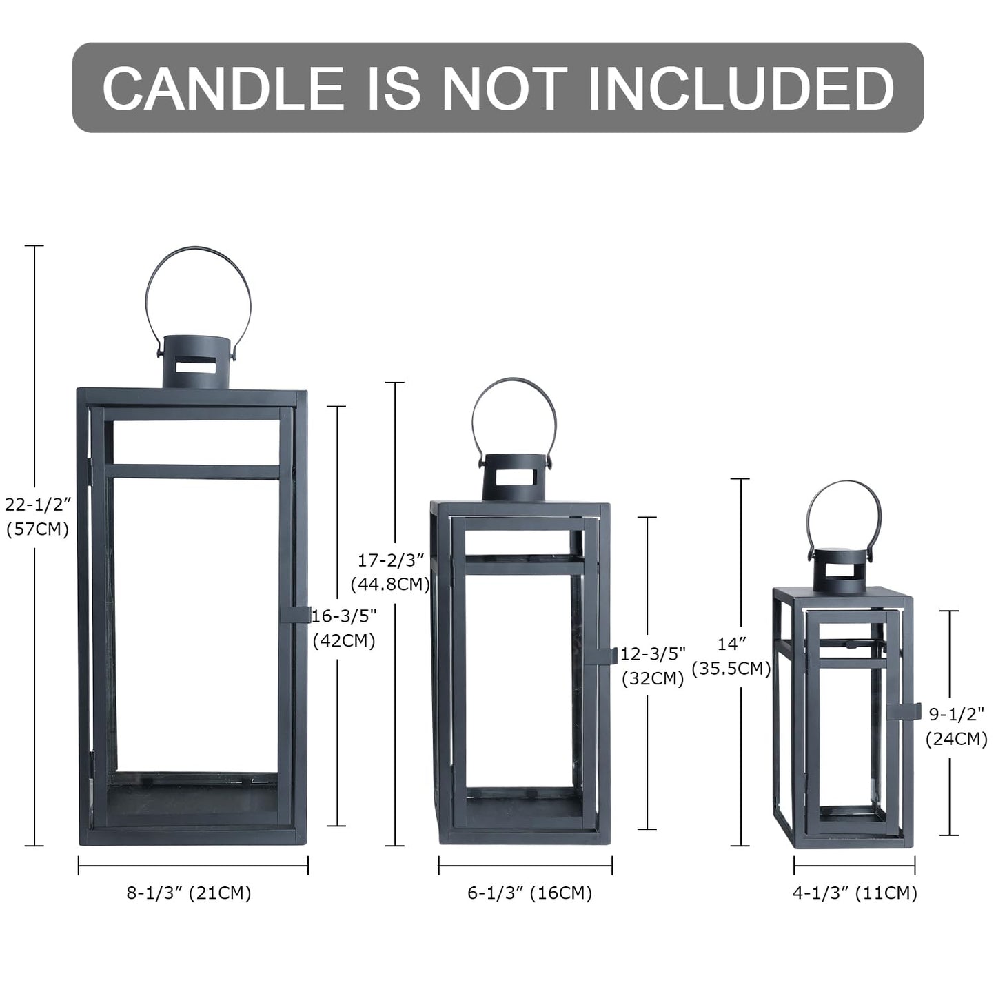 NEEDOMO Stainless Lanterns Decorative Outdoor & Indoor, Set of 3 Outdoor Lanterns for Porch, 22"/ 17"/14" Candle Lantern,Stainless with Glass, Water-Proof Farmhouse, Patio, Pathway, Christmas