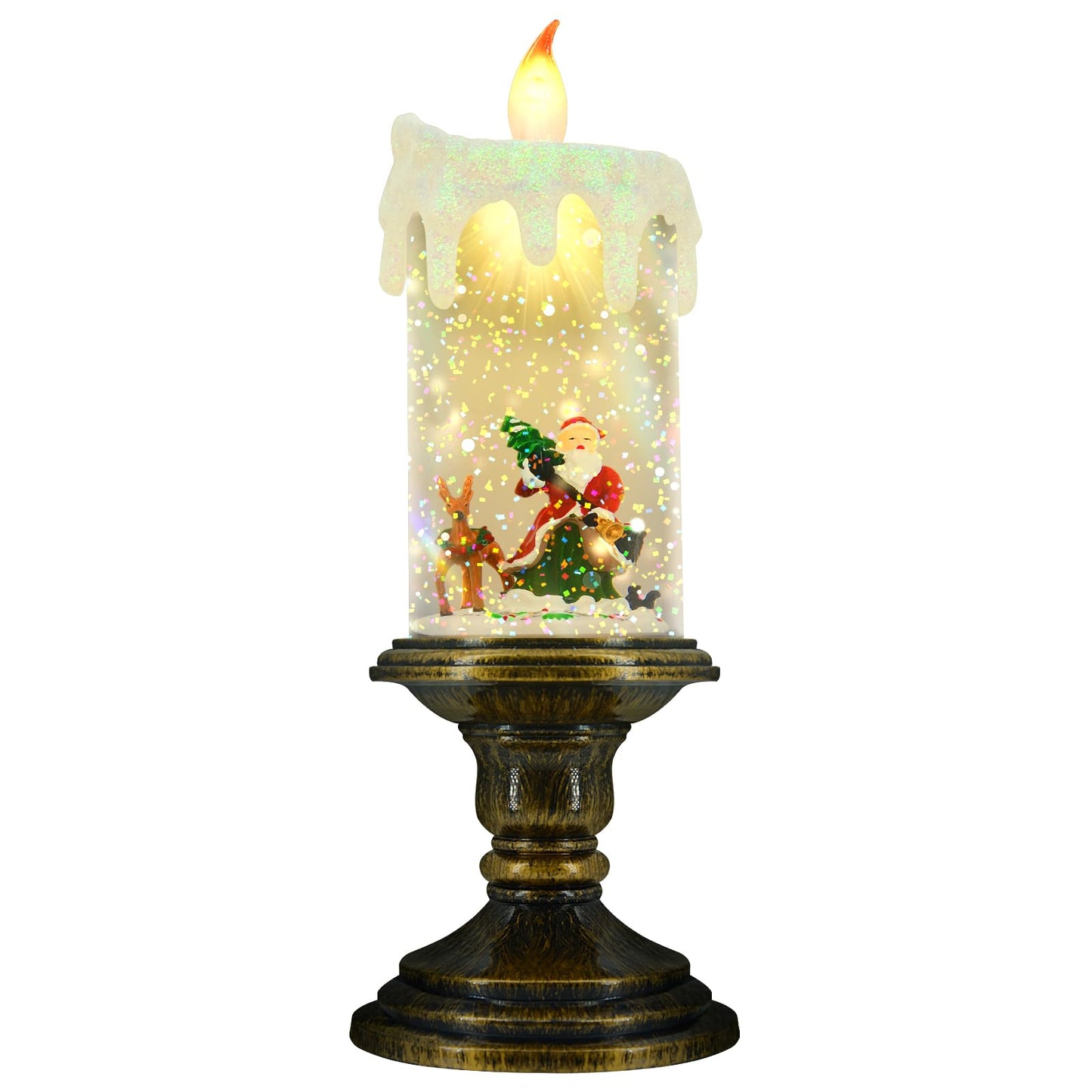 AOMIL Christmas Flameless Candles, Flickering Flameless Candles with Timer, Christmas LED Candles Battery Operated, Snow Globe Candle Light for Christmas Decorations