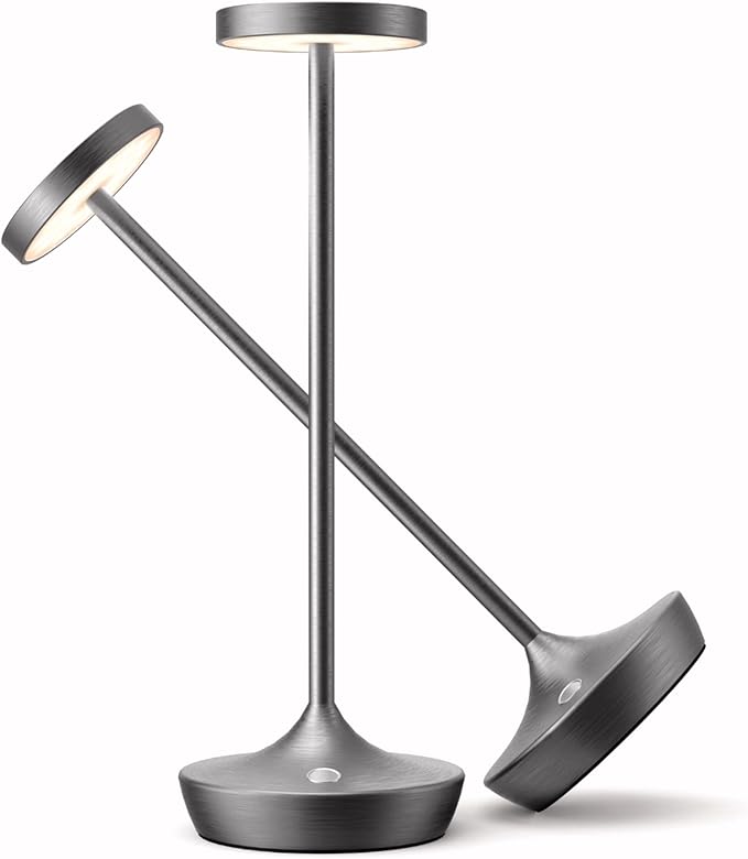 Cordless Table Lamps Outdoor - Rechargeable 6000mAh Battery Operated Table Lights - LED Portable Touch Dimmable Waterproof Table Lamp for Patio Restaurant Dining (2 Grey)