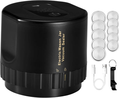 Mason Jar Vacuum Sealer - Electric Kit for Wide & Regular Mouth Canning Jars | Auto-Stop Function, Black