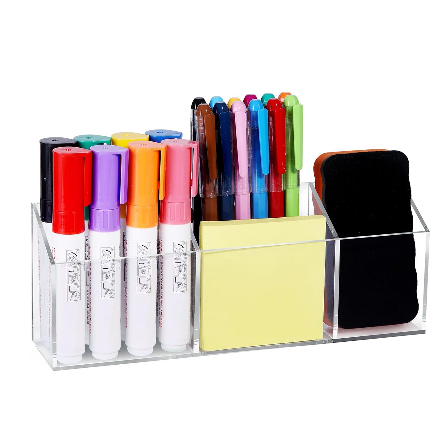 Ameceres Magnetic Pen Holder Classroom Organization Acrylic Marker Holder for Whiteboard Refrigerator Locker Accessories Pencil Dry Erase Marker Basket (3 Compartments * 1)
