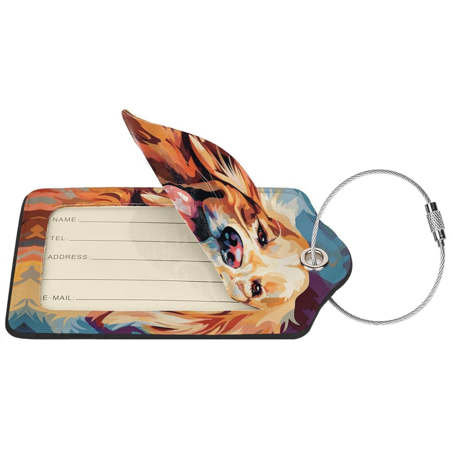 Dog Leather Luggage Tag with Stainless Steel Ring, Fun Name Id Card Cover Travel Bag Tag Set, Suitable for Travel Bag Luggage Women Men 2 PCS