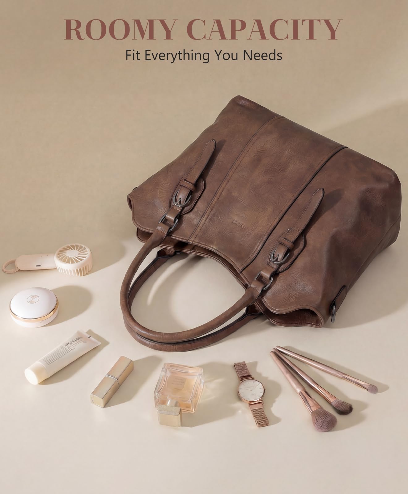 VASCHY Hobo Bags for Women, Vegan Leather Top Handle Satchel Shoulder Purse Handbag Purse with Crossbody Guitar Strap Coffee