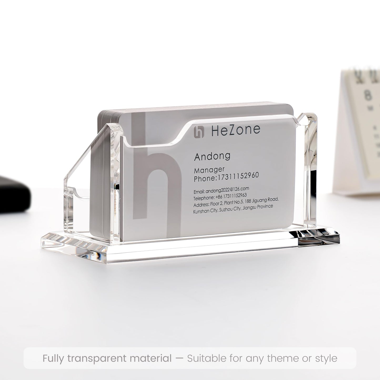 HeZone Acrylic Card Holder Clear Horizontal Business Card Organizer Stand for Desk 1 Slots Business Cards Stand for Women and Men,Office Desk Accessories,Organize 50 Cards-1 Pack