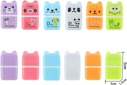 36 Pieces Erasers for Kids Cute Animal Cartoon Eraser with Cover and Roller Cases 6 Patterns Soft Pencil Rubber for Office Back to School Gifts Supplies Animals Themed Fun Party Favor