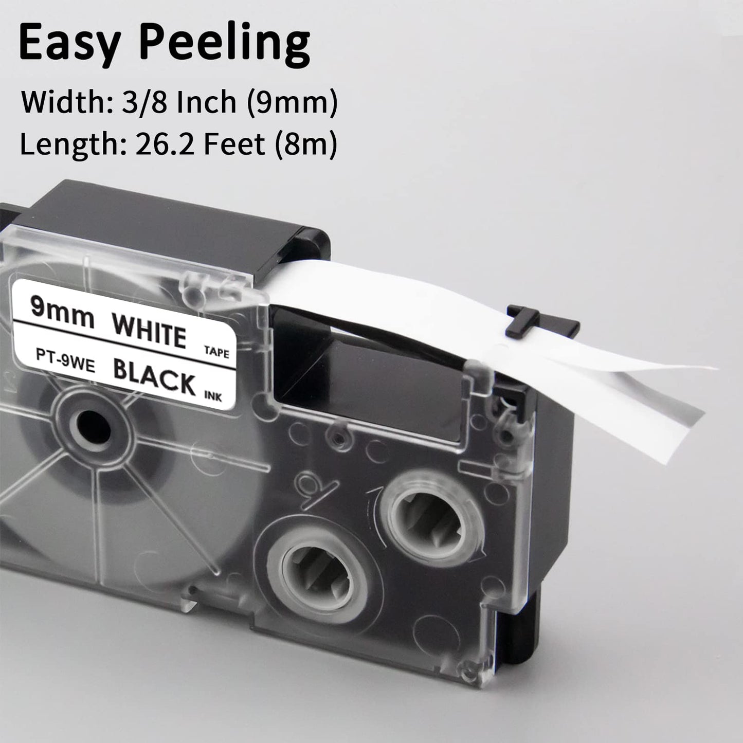 Pristar Replace for Casio XR-9WE XR9WE XR-9WE2S 9mm Labeling Tape 3/8" Black On White Label Tape Compatible with Casio EZ Label Printers KL-60 KL-100 KL-120 KL-430 KL-750 KL-780 KL-7200, 6-Pack