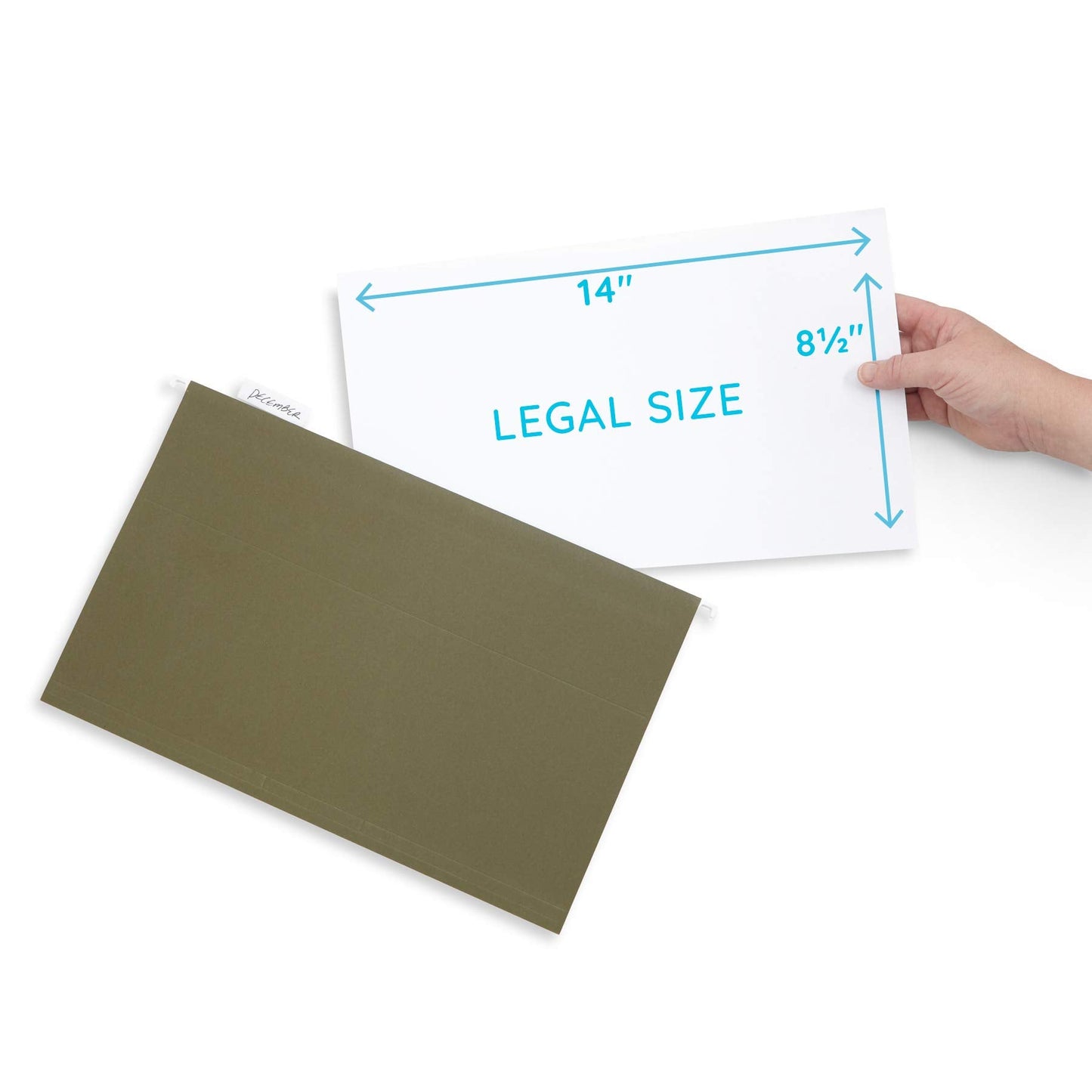Blue Summit Supplies 50 Legal Size Hanging File Folders, 1/5 Cut Adjustable Tabs, 5 Tab Locations, Designed for Legal and Law Office File Organization, Standard Green, 50 Pack, Legal Size