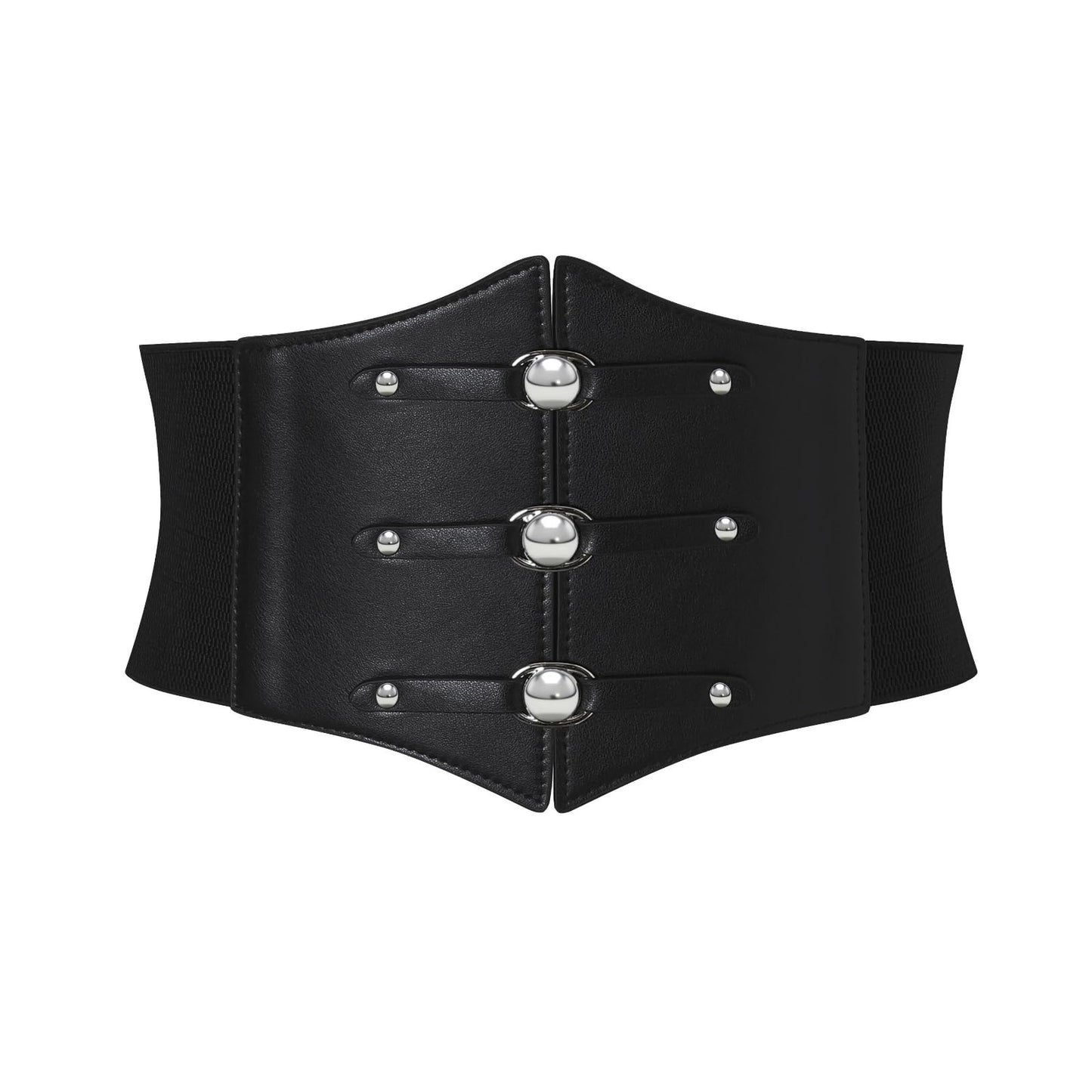 RLIBYROSE Women Corset Belt Wide Stretchy Waspie Elastic Waist Belt with Silver Rivet for Daily Cosplay Costume Black L