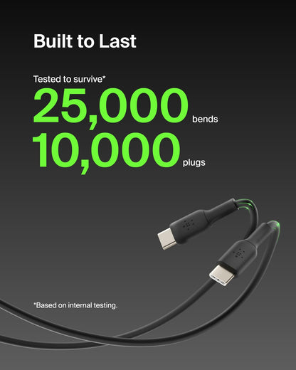 Belkin USB-C to USB-C Cable Fast Charging Cable (2M/6.6ft) for iPhone 16, iPhone 16 Pro, iPhone 16 Pro Max, Galaxy S25, S24, Note, Pixel, iPad Pro, Nintendo Switch 2, Carplay & More - Black