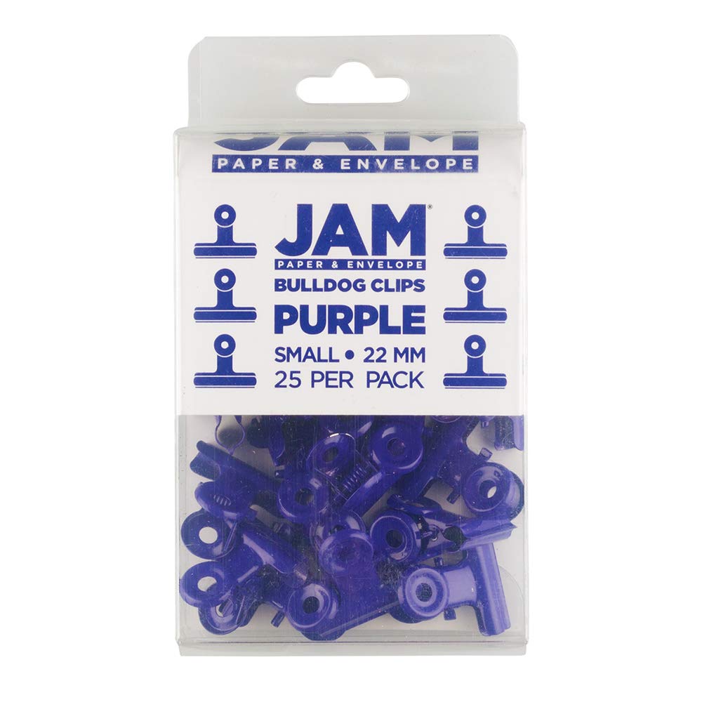 JAM PAPER Metal Bulldog Clips - Small - 22mm - Purple - 25/Pack