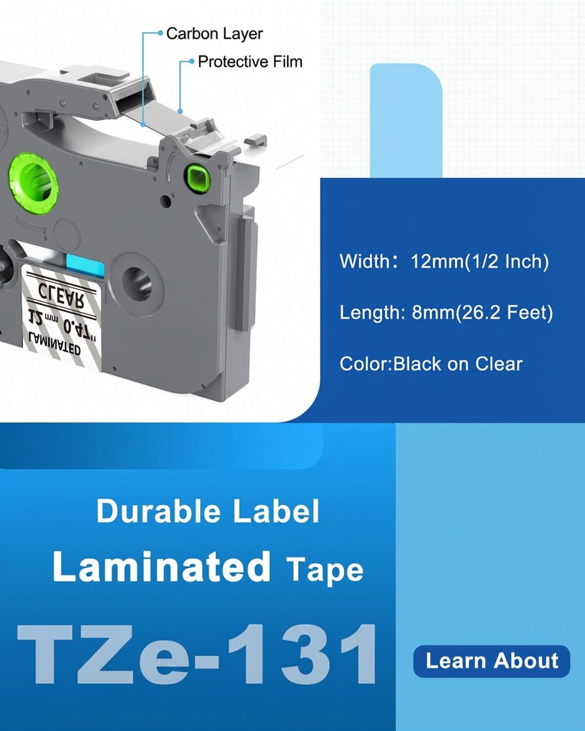 TZe-131 Clear Label Maker Tape 12mm 0.47" Laminated Clear Label Tape Compatible with Brother P-Touch PT-D220 PTD210 PTH110 Label Maker, 4-Pack