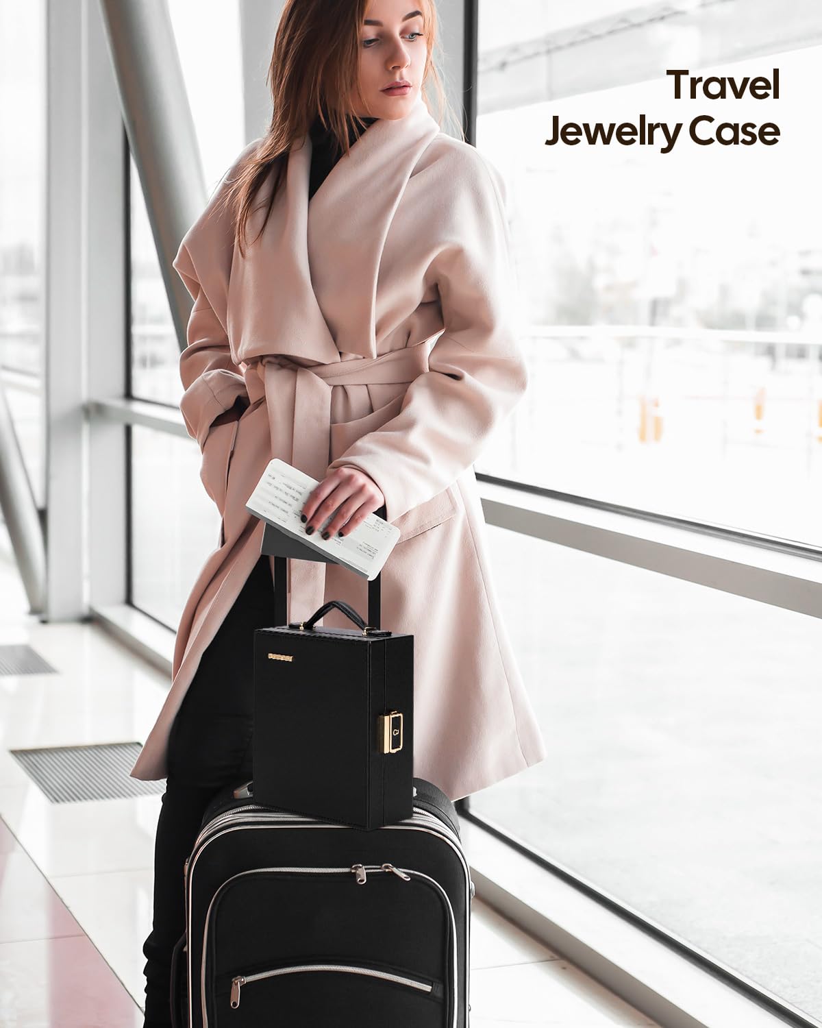 Enthralite Large Travel Jewelry Case: Portable Jewelry Box with Mirror - PU Leather Small Jewelry Organizer for Rings Earrings Necklaces Bracelets - Birthday Gift for Her - Jewelry Storage