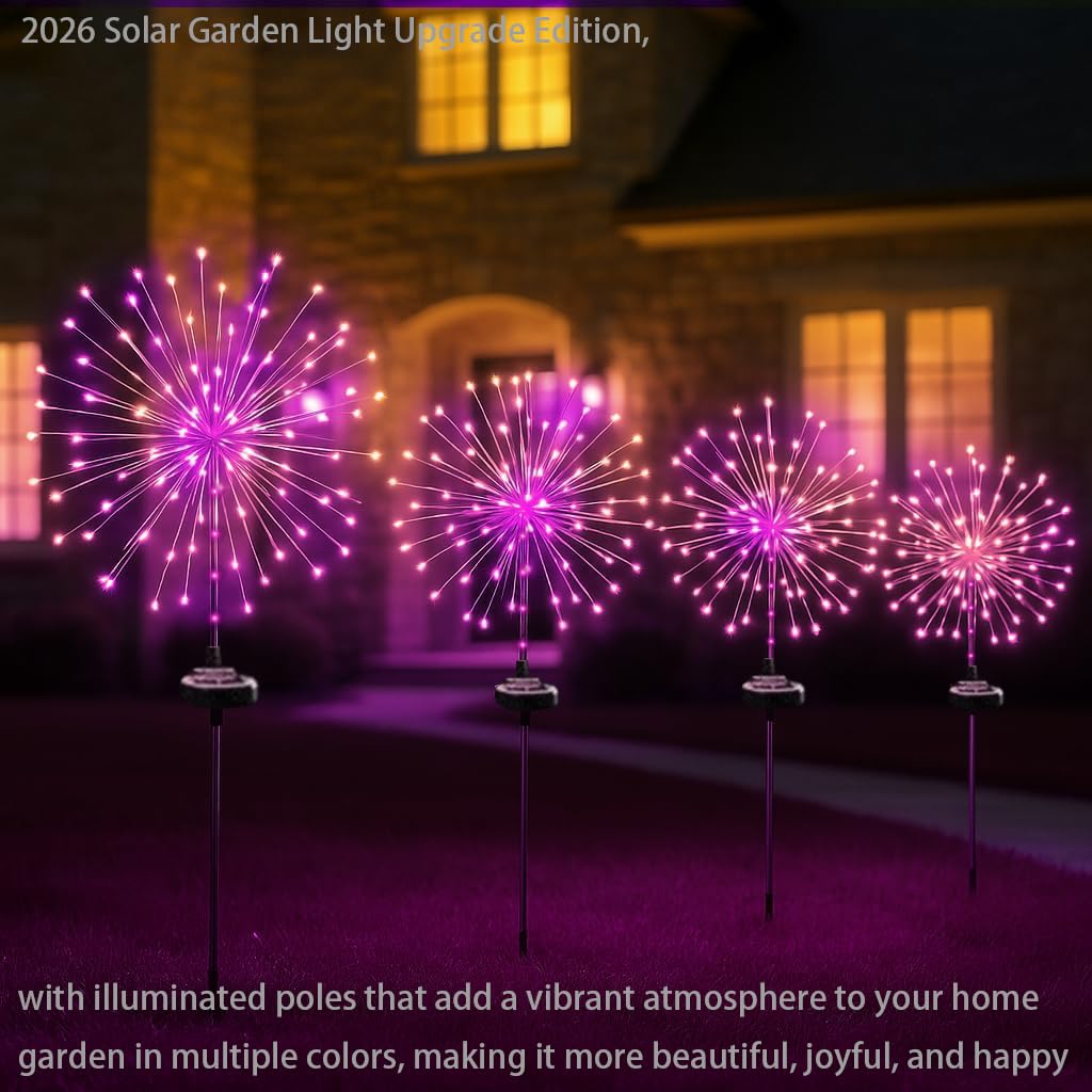 2 Pack 250LED Solar Garden Lights Outdoor, Dual Lighting Modes Firework Lights Solar Powered, Waterproof Twinkle Fairy Light Outside for Yard Patio Pathway Christmas Party Decorative（Purple