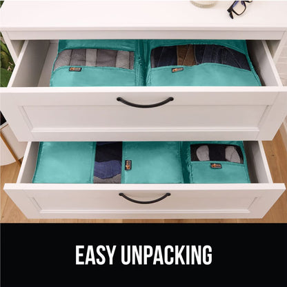 GORILLA GRIP Packing Cubes, Travel Essentials for Suitcase, Mesh Organizer Bags for Clothes Toiletries Shoes and Laundry, Luggage and Carry On Airplane Accessories, Traveling Must Have 3 Set Turquoise