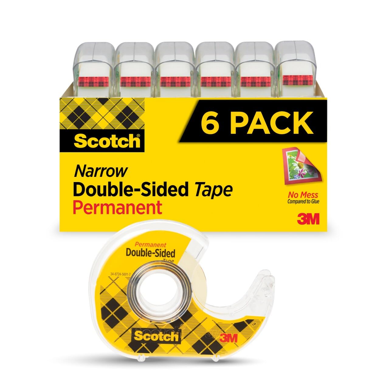 Scotch Permanent Double Sided Tape, Card Making and Holiday Scrapbooking Supplies, Alternative to Gift Wrap Tape for Wrapping Presents, 0.50 in. x 500 in., 6 Rolls with Dispensers