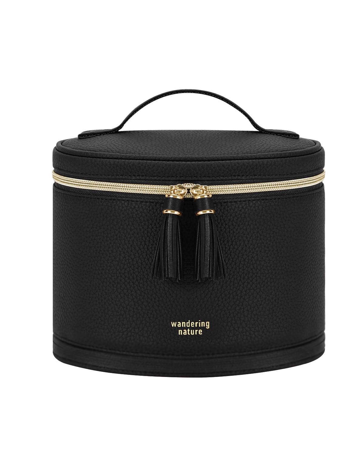 Wandering Nature Travel Makeup Bag for Women, Structured Vanity Case with Wipe-Clean EVA Interior & Removable Divider, Brush Loops, Fold-Flat PU Leather Makeup Case with Handle