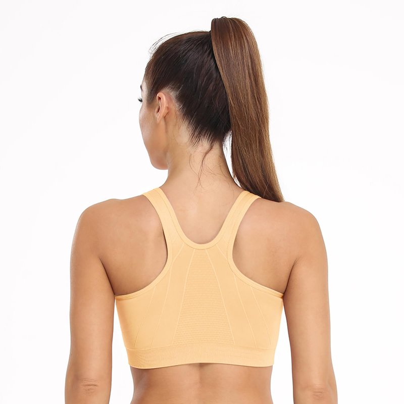 Women's Plus Size Zip Front Sports Bra - Wireless, Padded, Surgical, Racerback, Workout & Yoga Bras (XX-Large, 3 Pack (Black+Flesh+Bean Paste))