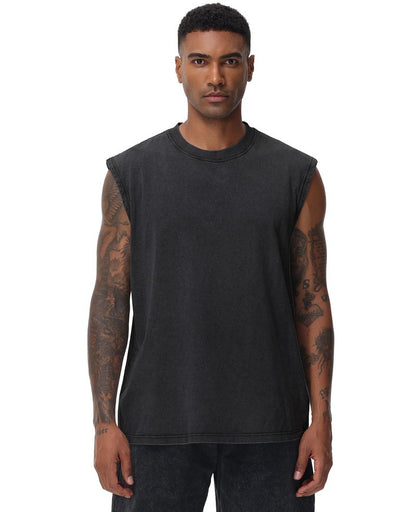 SnowElve 4 Pack Mens Workout Tank Tops Sleeveless Tee Shirts Men Muscle Shirt Gym Acid Wash T Shirts Running Beach Loose Fit Tee(BKBKBGBG,XL)